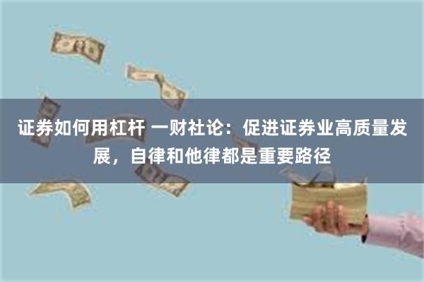 证券如何用杠杆 一财社论：促进证券业高质量发展，自律和他律都是重要路径