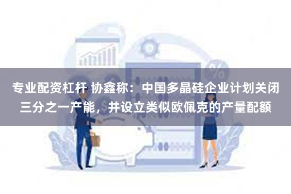 专业配资杠杆 协鑫称：中国多晶硅企业计划关闭三分之一产能，并设立类似欧佩克的产量配额